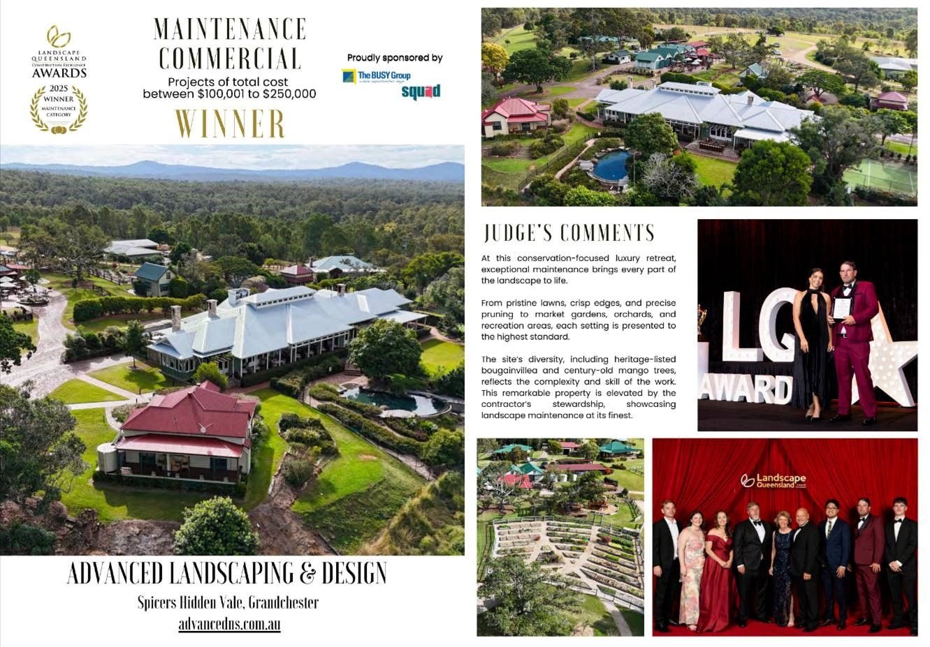 Advanced Landscaping's Landscape Queensland Award trophy for Commercial Maintenance